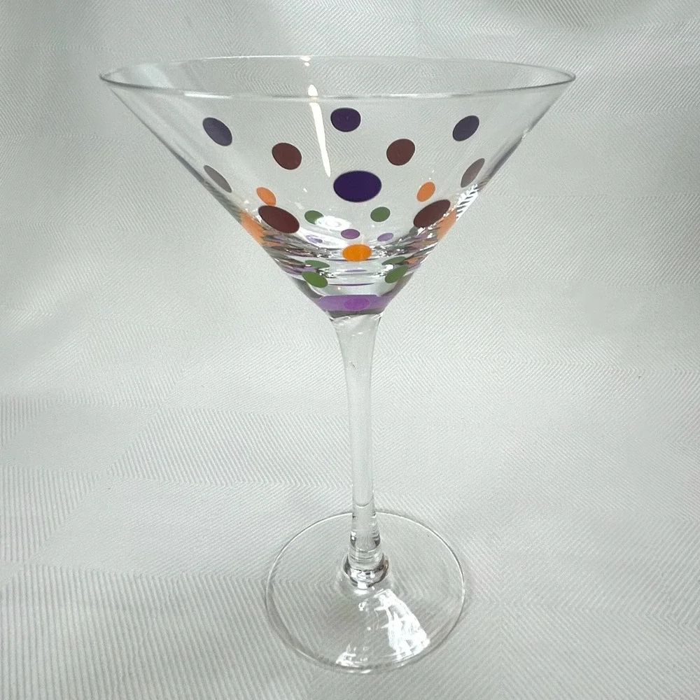 Retired Pampered Chef Set Of  4 Multicolored Polka Dot Martini Glasses #2838 MIB